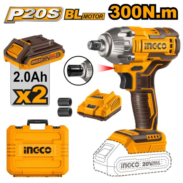 INGCO Cordless Impact Wrench, Brushless motor
